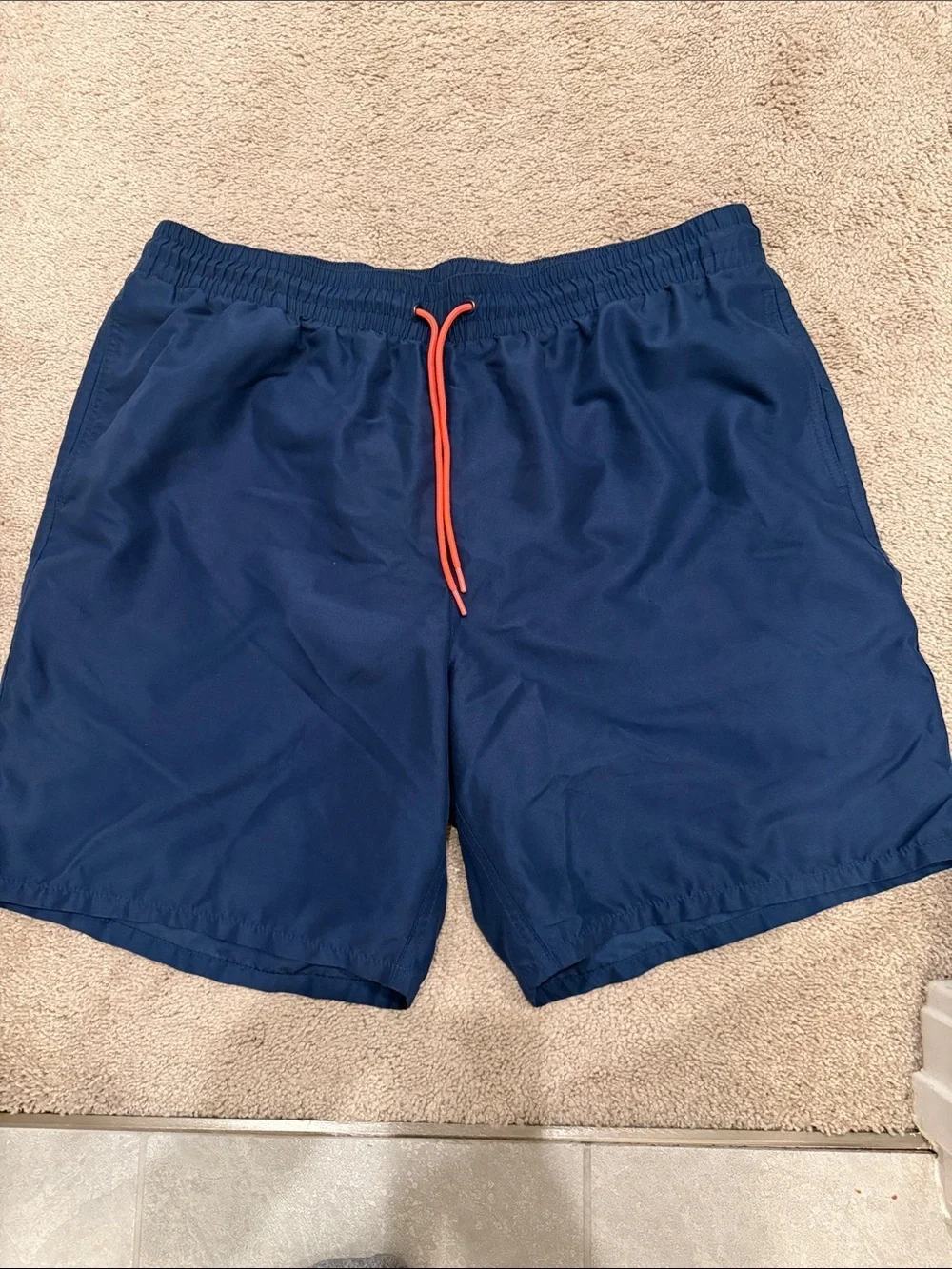 Old Navy Men's Navy Swim Trunks with Orange Drawcord